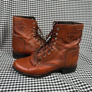 ARIAT Leather Red Brown Kilte Laced Riding Cowgirl Western Ankle Boots Women's 7